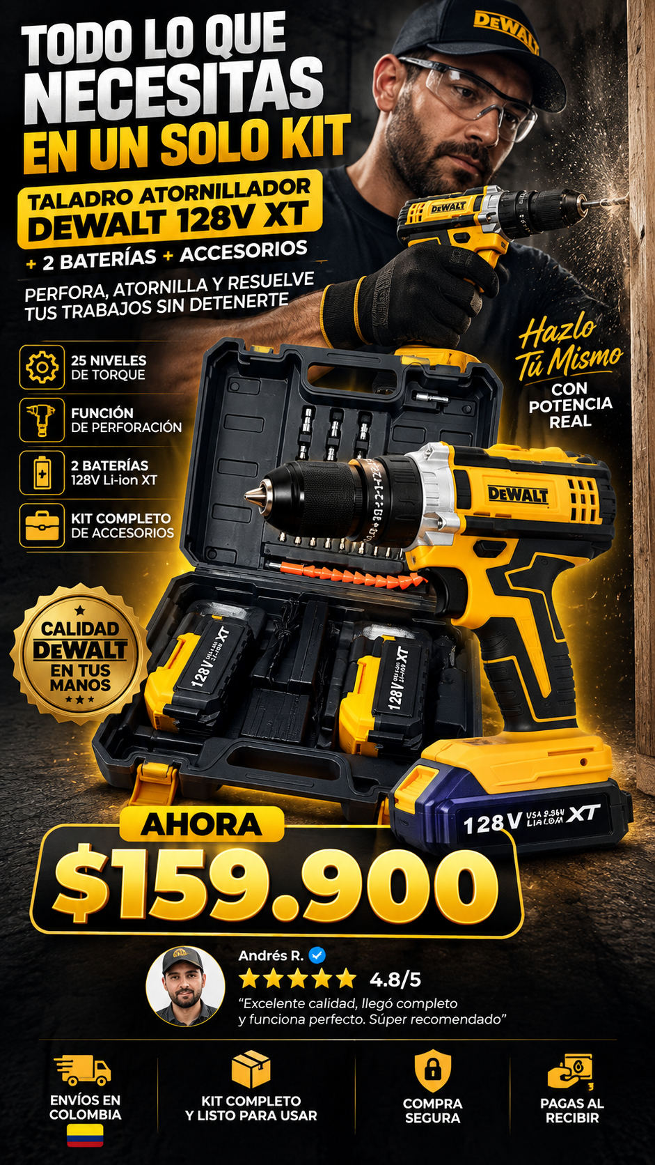 Taladro DeWalt 128 V con 2 baterías (réplica)