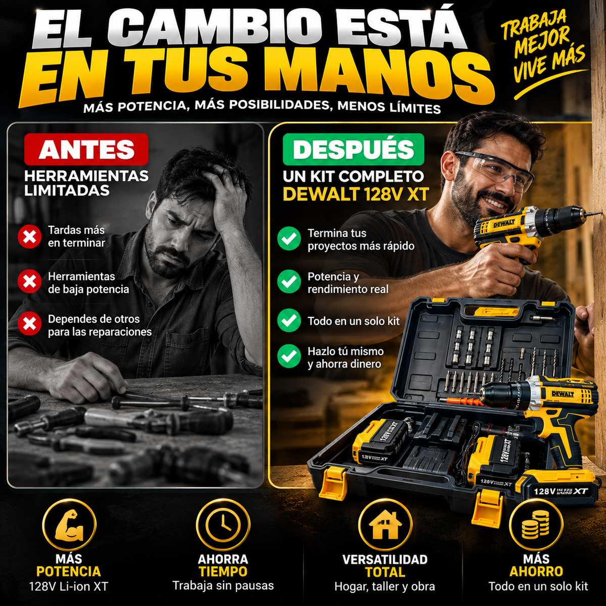 Taladro DeWalt 128 V con 2 baterías (réplica)