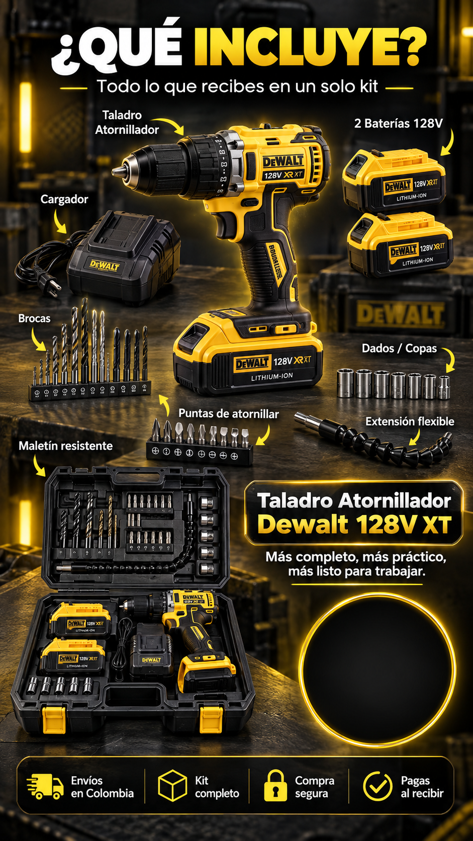 Taladro DeWalt 128 V con 2 baterías (réplica)